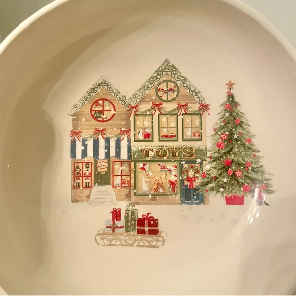 Pier 1  Xmas Village Scenes 8” Bowls Toy Store Christmas Ironstone Set of 2 - Picture 6 of 9